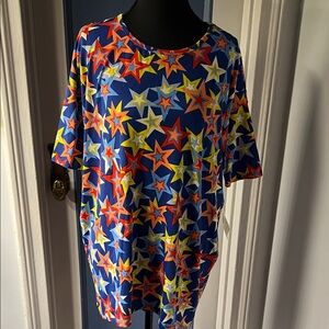 LuLaRoe Star Pattern Short Sleeve Tee - Blue, Red, Yellow